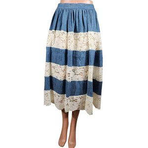 Alice + Olivia NWT Blue Lace Midi Skirt Indigo Cream Floral 6
